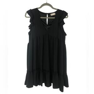 Altar’d State Black Sleeveless Babydoll Dress Ruffled Sleeve and Hem V Neck
